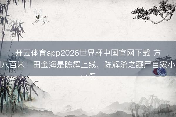 开云体育app2026世界杯中国官网下载 方圆八百米：田金海是陈辉上线，陈辉杀之藏尸自家小院
