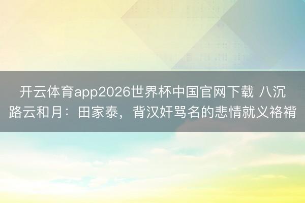 开云体育app2026世界杯中国官网下载 八沉路云和月:田家泰,背汉奸骂名的悲情就义袼褙