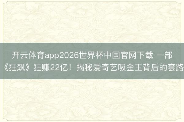 开云体育app2026世界杯中国官网下载 一部《狂飙》狂赚22亿！揭秘爱奇艺吸金王背后的套路
