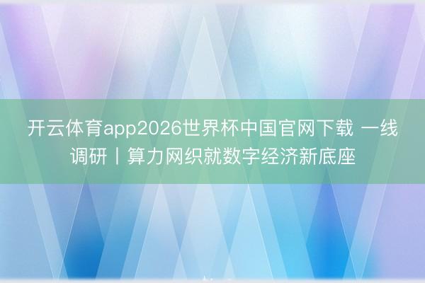 开云体育app2026世界杯中国官网下载 一线调研丨算力网织就数字经济新底座