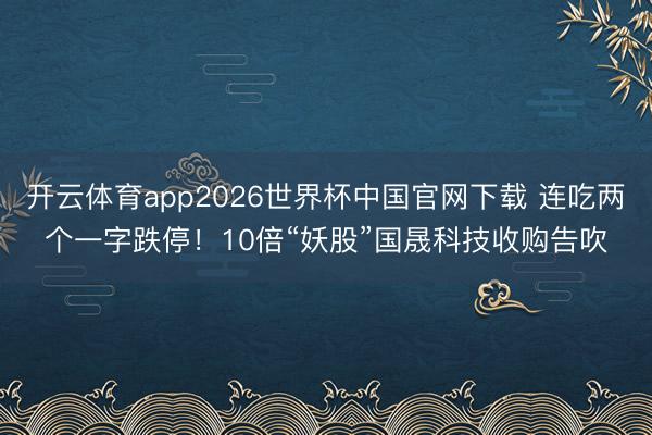开云体育app2026世界杯中国官网下载 连吃两个一字跌停!10倍“妖股”国晟科技收购告吹
